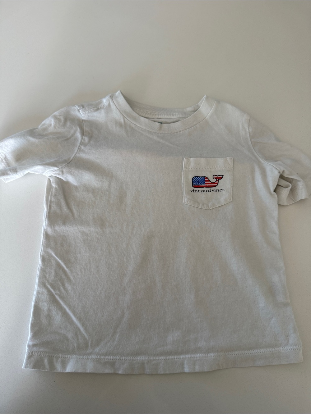 Vineyard Vines White Kids Short-Sleeve Pocket Tee with Flag Whale